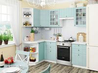 Небольшая угловая кухня в голубом и белом цвете Королёв